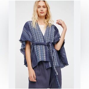 Free People Blue Half Moon Jacquard Kimono